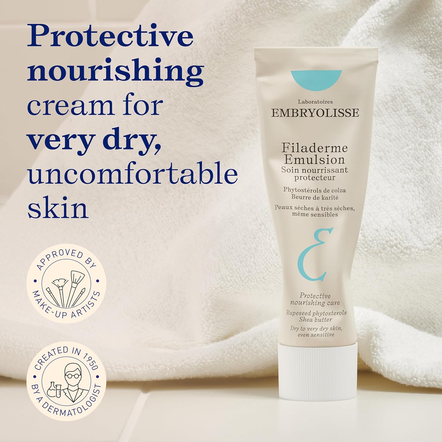 Embryolisse Filaderme Emulsion Face Moisturizer, Intensive Repair for Dry Skin, with Aloe Vera & Shea Butter, 2.54 Fl Oz